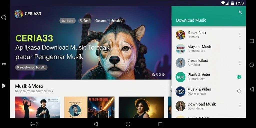 Antarmuka pengguna CERIA33 untuk download musik yang mudah digunakan.