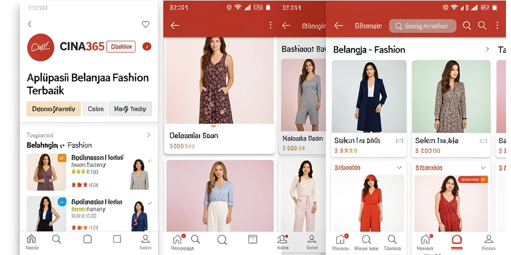 Tampilan antarmuka aplikasi CINA365 yang menarik dan mudah digunakan untuk belanja fashion.