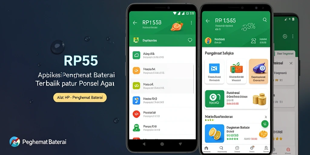 Tampilan antarmuka aplikasi Penghemat Baterai RP55 yang intuitif dan informatif.