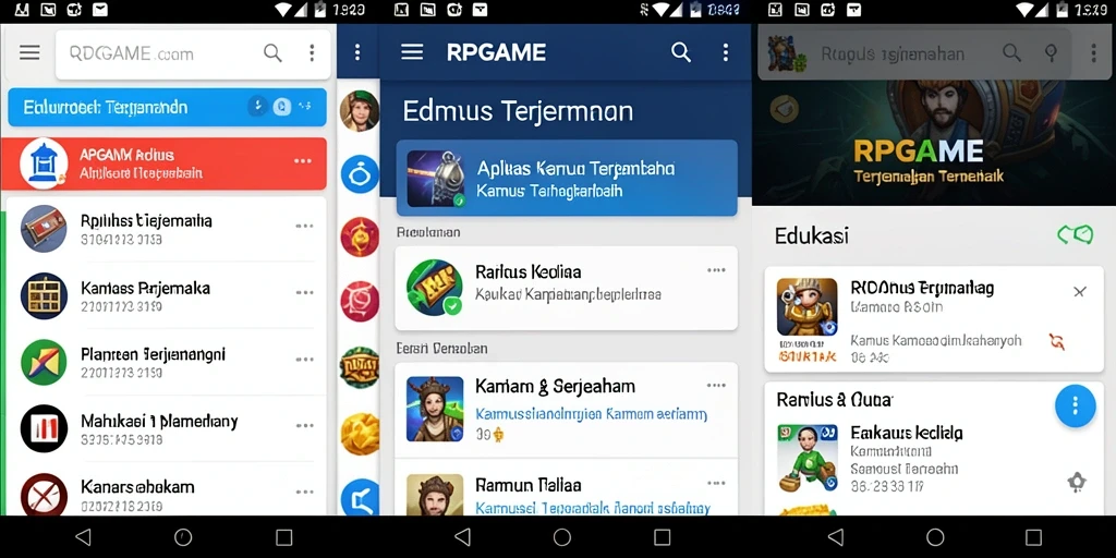 Antarmuka RPGAME yang intuitif dengan fitur Kamus Terjemahan.