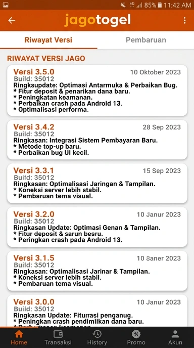 Riwayat Versi Jagotogel untuk Pengguna Android